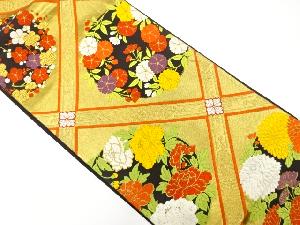 アンティーク　斜め格子に花丸紋織り出し袋帯(材料)